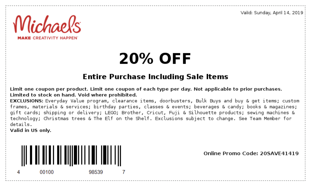 Michaels Coupons - 20% OFF All Regular Price Purchases