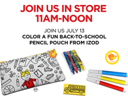 Free Color a Fun Back-To-School Pencil Pouch From IZOD at JCPenney Stores July 13th