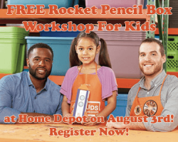 Free Rocket Pencil Box Workshop For Kids at Home Depot on August 3rd