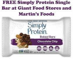 Free Simply Protein Single Bar at Giant Food Stores and Martin’s Foods