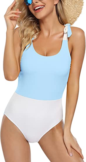 HiMiss Tie Shoulder Color Block Women's One Piece Swimsuit