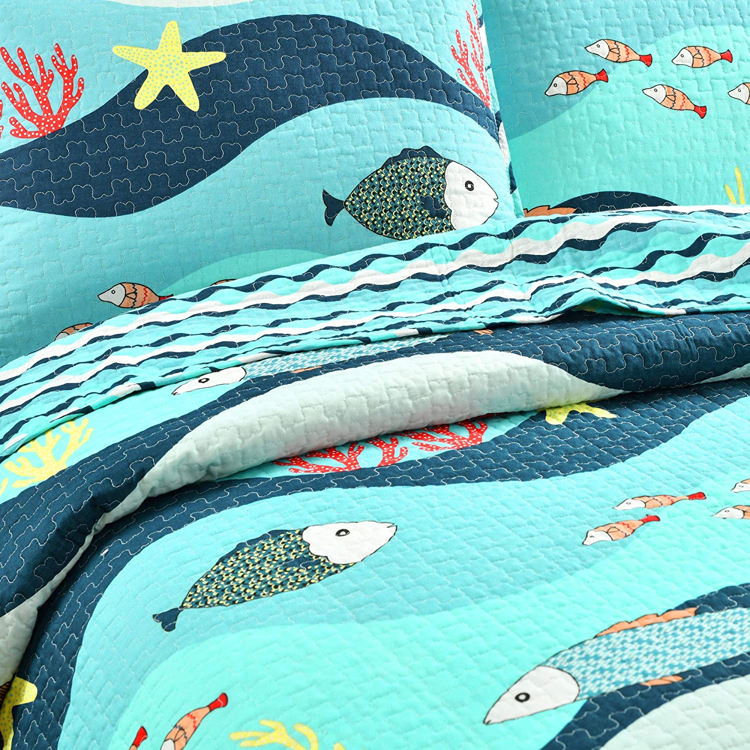 Lush Decor Reversible 2 Piece Blue Quilt。