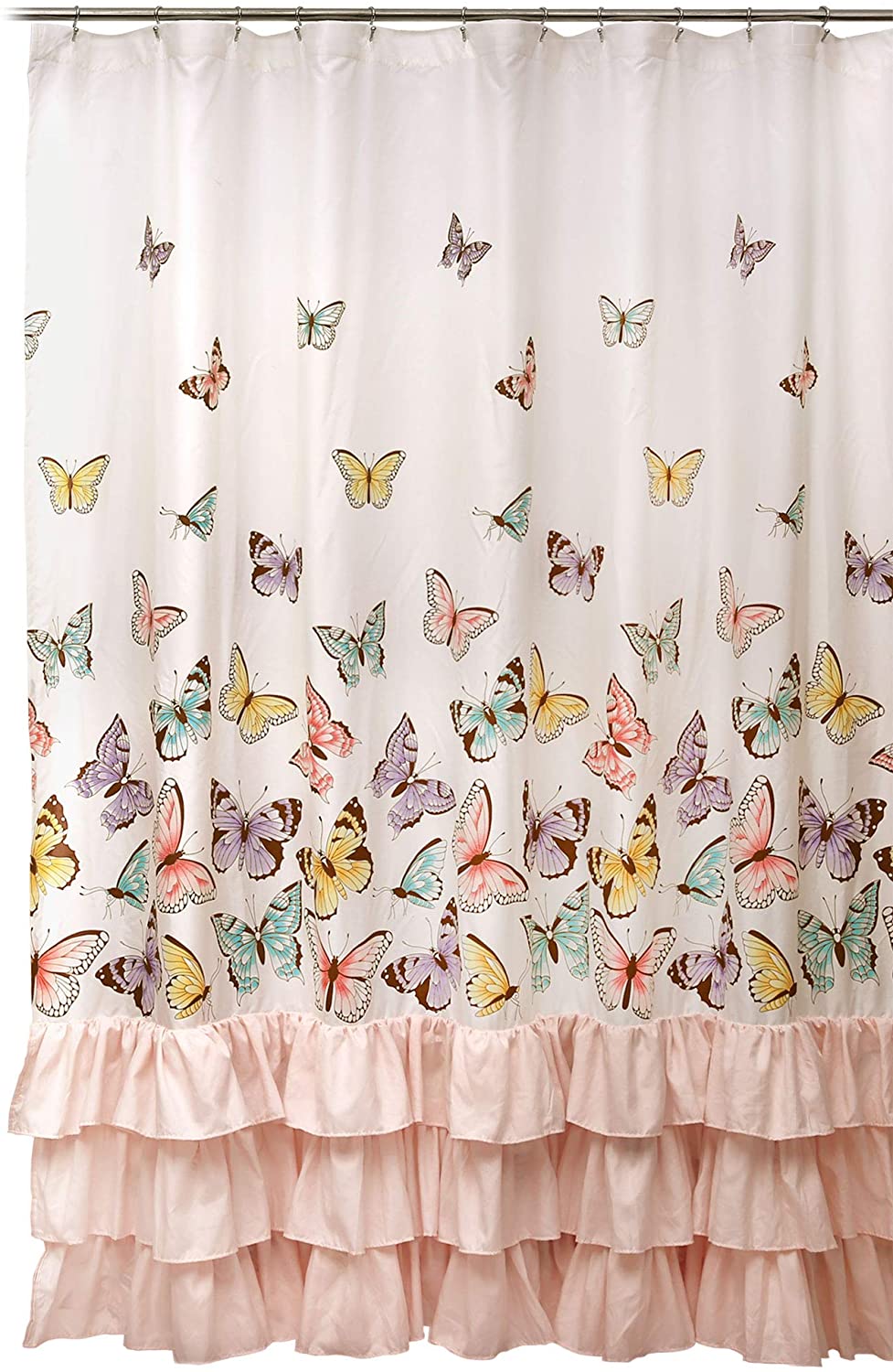 Pink Flutter Butterfly Shower Curtain