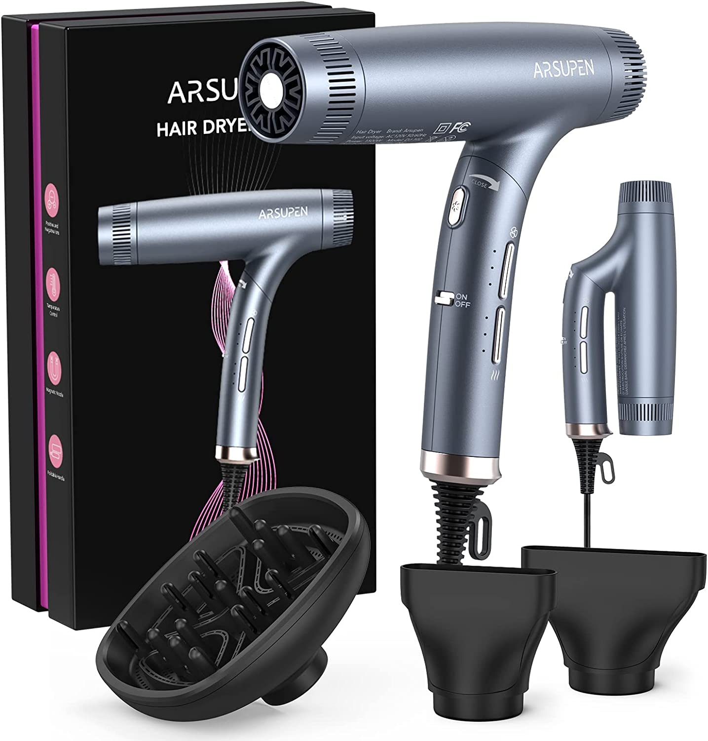 Arsupen Professional Hair Dryer with Powerful Brushless Motor