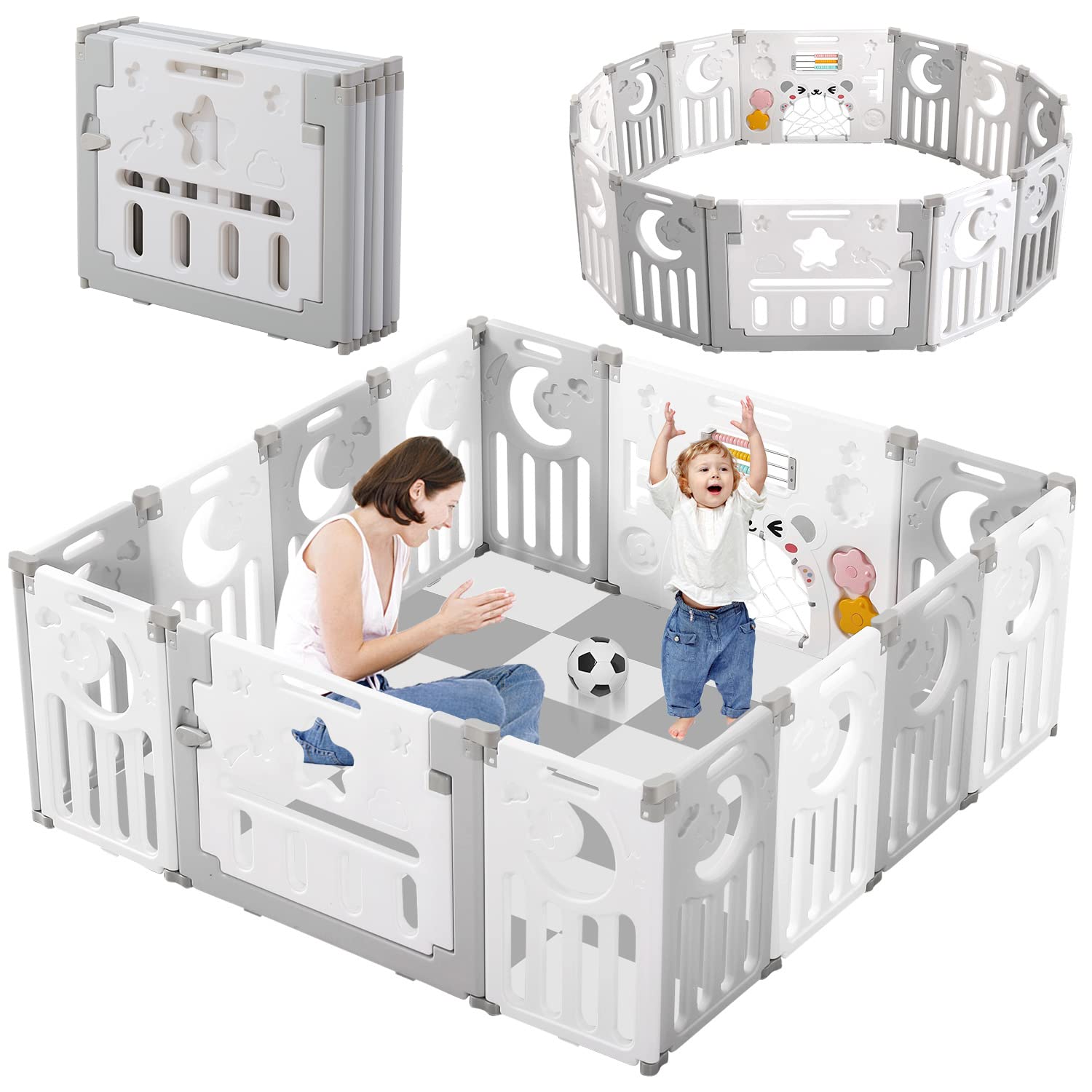 Baby Playpen Dripex Upgrade Foldable 14 Panel Grey White 54% Off Now At $129.99