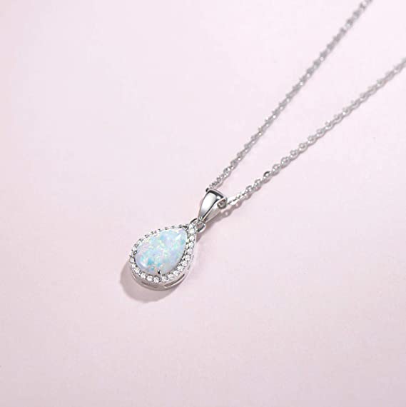 FANCIME Sterling Silver White Opal Necklace 32% Off Now At $33.99