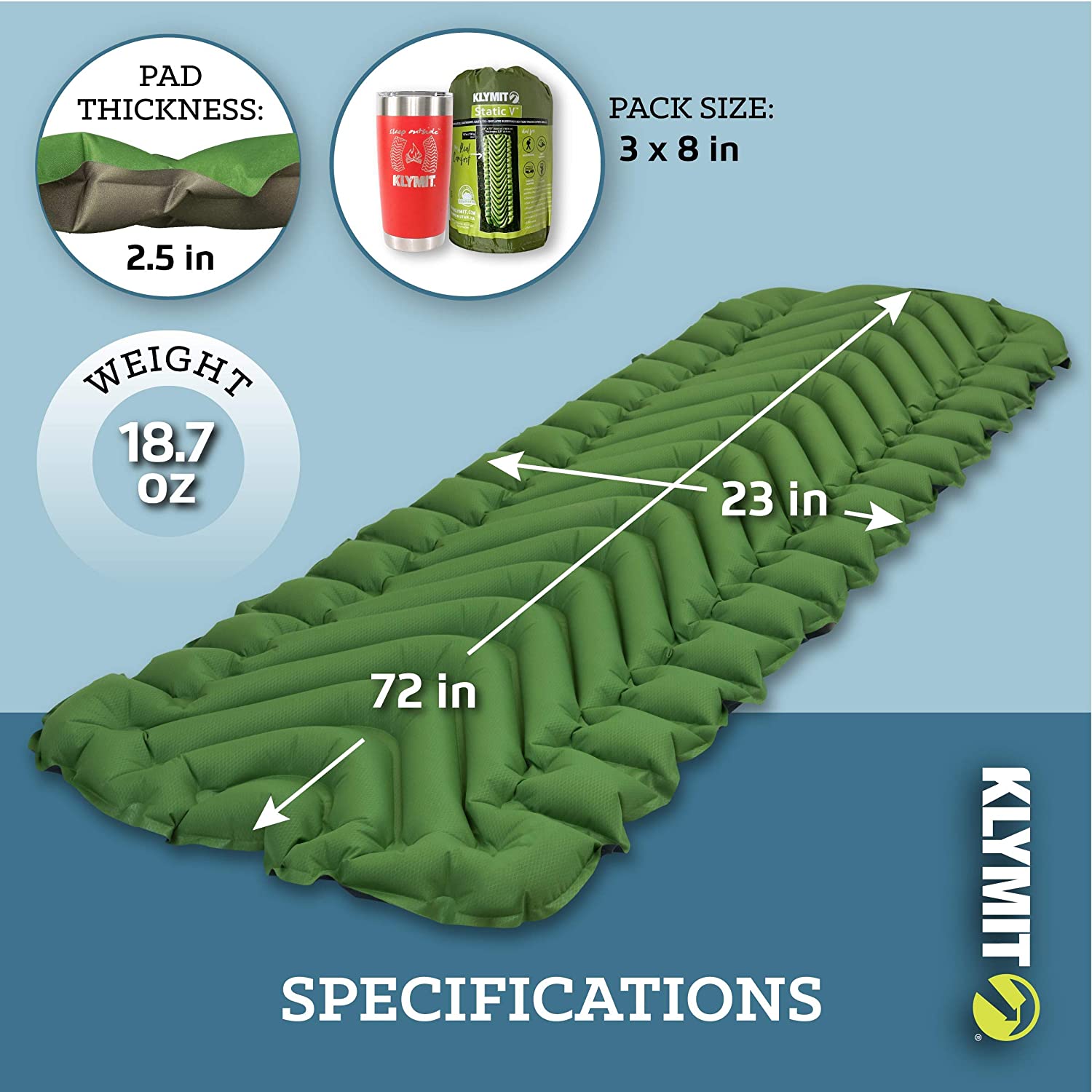 Klymit Static V Inflatable Sleeping Pad Green-2020 28% Off Now At $43.00