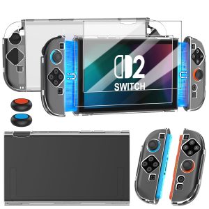 Clear Dockable Case for Nintendo Switch 2(2025)- Magnetic Snap-On Design, 6 In 1 Ultra-Thin Dockable Protective Cover with 9H Tempered Glass Screen Protector, Includes Cleaning Kit & Thumbstick Caps