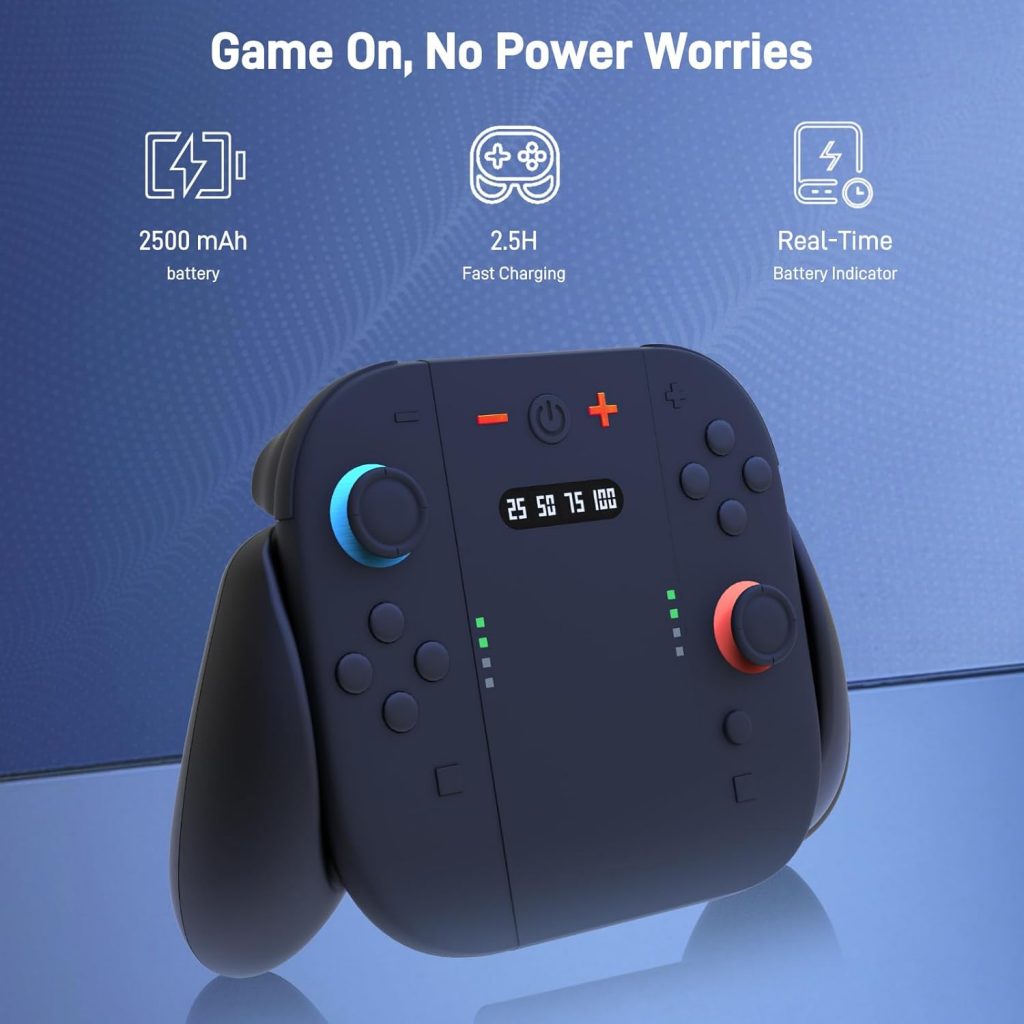 Goldium JoyCon Charging Grip for Nintendo Switch 2 | Magnetic Grip with Built-in 2000mAh Battery | Play While Charging with LED Indicator | Compatible with Joy-Cons 2, Switch 2 Accessories