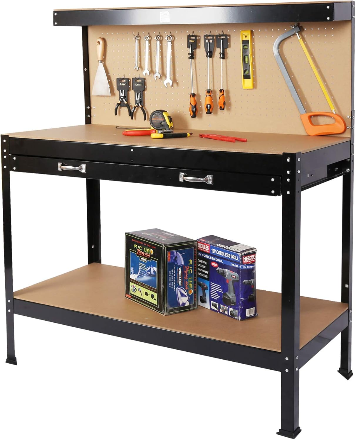 MTHOUSE Heavy Duty Steel Workbench with Pegboard