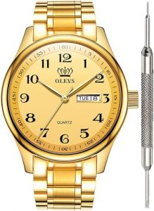 OLEVS Watch for Men Stainless Steel Business Dress Analog Quartz Men Watch Large Face Day Waterproof Luminous Classic Wrist Watch
