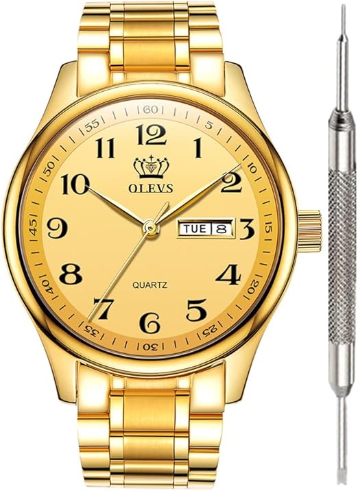 OLEVS Watch for Men Stainless Steel Business Dress Analog Quartz Men Watch Large Face Day Waterproof Luminous Classic Wrist Watch