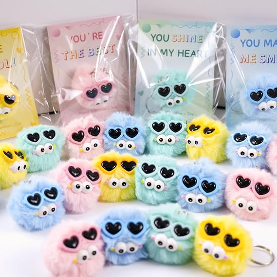 Valentines Day Gifts for Kids - 24 Pack Cute Plush Toys Keychains