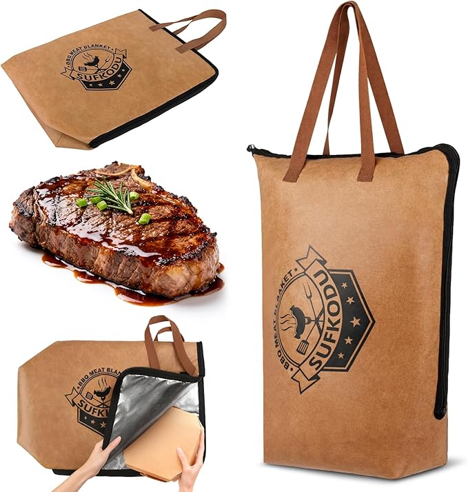 21in Insulated BBQ Blanket for Resting Meat, Heavy-Duty Meat Resting Bag with Wide Mouth for Briskets, Pork, Turkey, Moisture Retention - Smoker Accessories, BBQ Gifts for Men