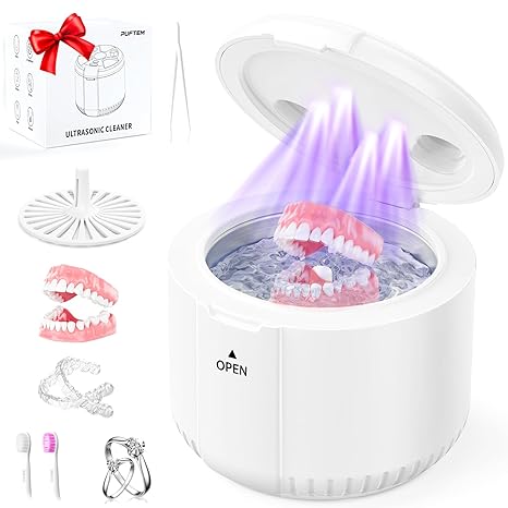 45kHz Ultrasonic Retainer Cleaner Machine, 200ML Dental Deep Cleaning Pod for Dentures, Aligners, Invisalign, Mouth Guards, Night Guards, Jewelry, Toothbrush, 5/10/15 Mins Timer