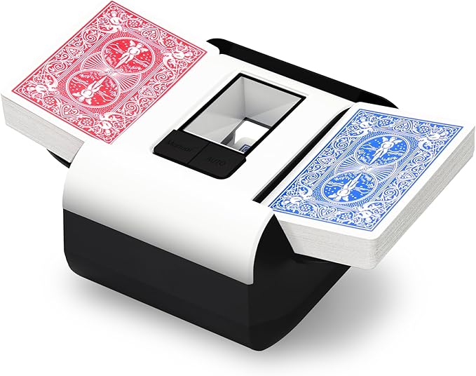 Automatic Card Shuffler 2 Deck, USB-C Rechargeable, Quiet & Fast, Auto/Manual, Portable Casino Grade Electric Card Shuffler Machine for UNO, Blackjack, Poker, Skip-Bo, Home Use - White