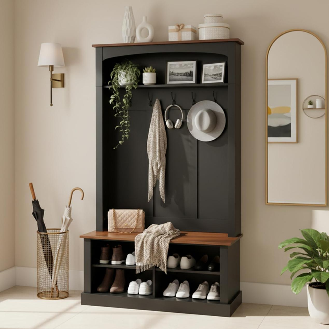 Best Adjustable Entryway Hall Tree — Holzart 40.2" Farmhouse Hall Tree