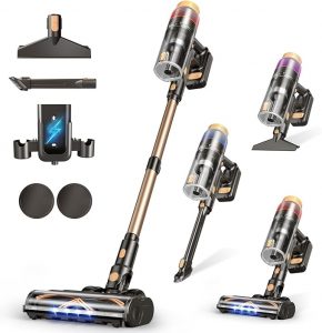 Cordless Vacuum Cleaner, 580W 48KPA 70 Mins Vacuum Cleaners for Home, Self-Standing Stick Vacuum with Touch Screen, Wall Mount Charge, Ultra High-Power Brush for Pet Hair/Plush Carpet/All Floor