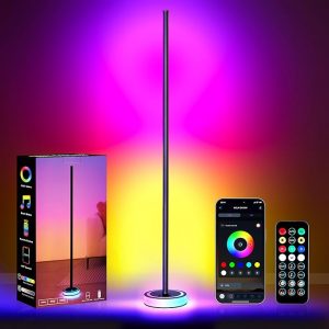 Corner Floor Lamp - Smart RGBICW LED Corner Lamp with App & Remote Control, 16 Million DIY Colors & 68+ Scene, Music Sync, Timer Setting, Modern Floor Lamp for Bedroom, Gaming Room, Room Decor