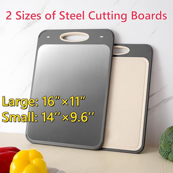 Frezonika 2 Packs Double Sided Steel Cutting Boards