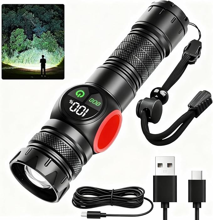 HAUSBELL S6000 Tactical Flashlight - 200,0000 Lumens Bright Magnetic Flashlight, IPX6 Waterproof, Zoomable - Rechargeable LED Flashlight for Camping, Hiking, Emergency - Includes Battery & Charger