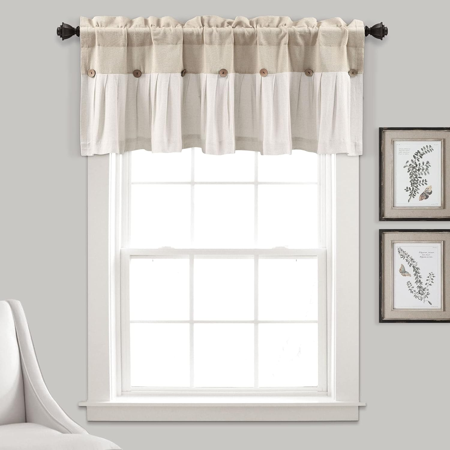 Lush Decor Linen Button Window Valance