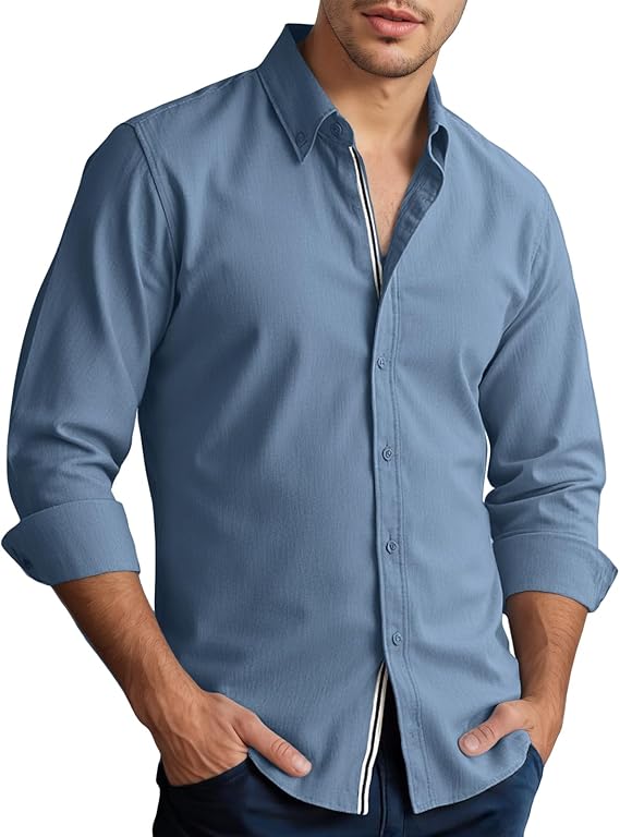 Men's Shirt Casual Stylish Long Sleeve Untucked Button Down Shirt Winter Spring Mens Dress Shirts