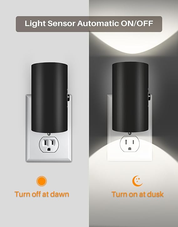Night Lights Plug into Wall, LED Plug in Night Light with Light Sensor, 0-100LM Adjustable Brightness Wall Light, 5000K Daylight White, 2Pcs Dimmable Automatic Night Light for Hallway Bedroom Stairway