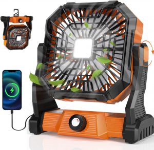 Portable Camping Fan,20000mAh Rechargeable Battery Powered Fan with LED Lantern, USB-C Battery Operated Fans,Ultra Quiet, for Outdoor Indoor Use,Travel, Tent,Beach, Picnic,Barbecue, Fishing,Home
