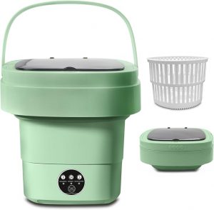 Portable Washing Machine, Foldable Personal Washer w/Integrated Drain Pipe and Spin Basket for Light Clothes, 3 Cleaning Modes, Blue Light Collapsible Laundry for Travel, Apartment, RV, Baby Clothes