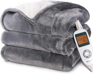 RAINOVA Heated Blanket Electric Throw, Electric Blanket-50''x60'', Soft Flannel Heating Blanket, 10-Level Heating, 10-Hour Auto-off, Gifts for Parents and Elders, Gray, ETL & FCC Certified