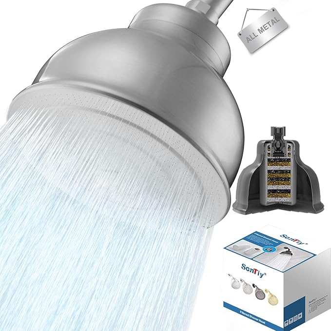 Stainless Steel Shower Head with Filters - Durable & Rustproof, Filtered Shower Head with High-Capacity Filter Cartridge for Hard Water - Long-Lasting Filtration Reduce Hair Shedding Soothe Dry Skin