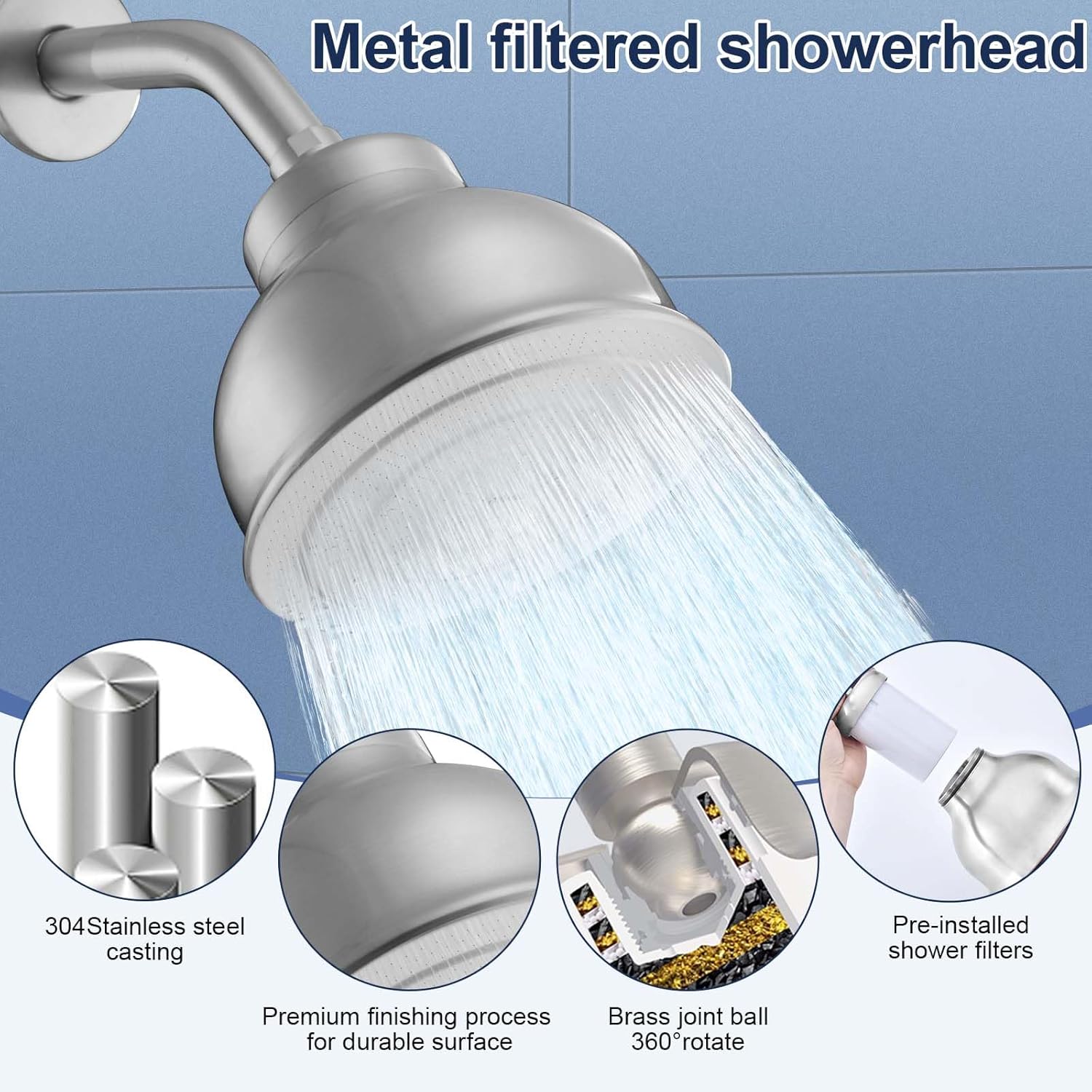Stainless Steel Shower Head with Filters