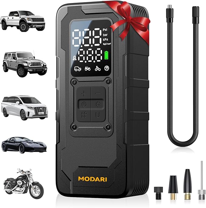 Tire Inflator Portable Air Compressor - 4X Faster 160 PSI Portable Air Pump for Cars - Cordless Tire Inflators with Gauge - Portable Tire Inflator for Car, Pickup, Bike and More