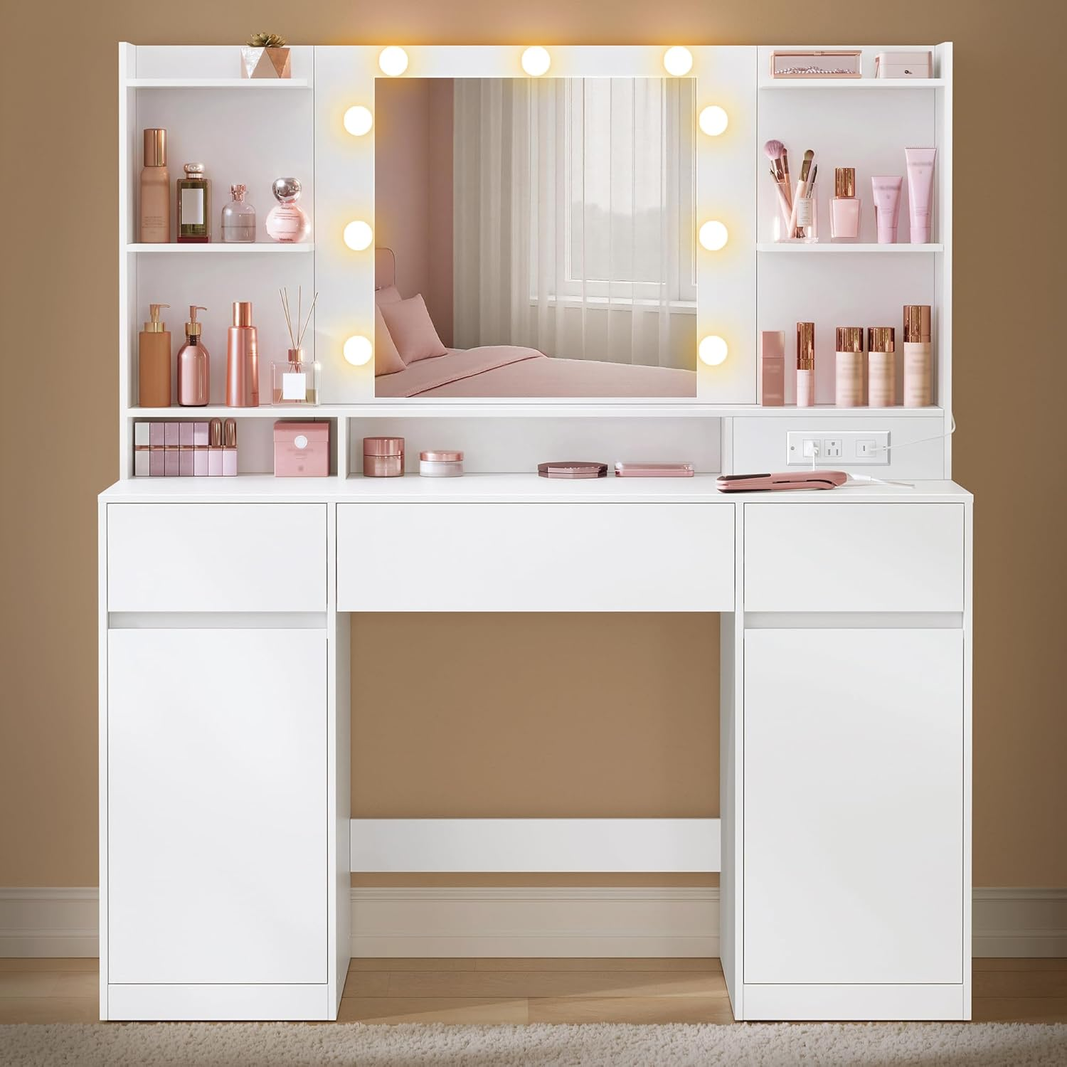 VASAGLE Kailyn Vanity Desk with LED Mirror