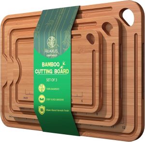 Wood Cutting Boards For Kitchen, Bamboo Cutting Boards With Deep Juice Grooves & Built-In Handles, Charcuterie Board & Chopping Board 2-In-1 Design Wooden Cutting Board New Home Gift ideas for Women