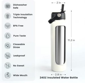 XTUSIMPLE 24oz Insulated Travel Water Bottle