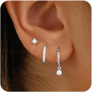 ZHESHY Gold Hoop Earrings Set for Women Trendy 925 Sterling Silver Post Hypoallergenic Earrings Set for Multiple Piercing 14K Gold Plated Dainty Small Diamond Cartilage Huggie Stud Earring Stacks