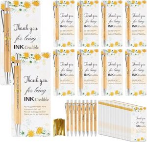 48 Set Employee Graduation Appreciation Gifts Bulk – Inspirational Bamboo Pens with Thank You Cards, Motivation Gifts for Teachers, Coworkers, Volunteers, Paraprofessionals, and Staff