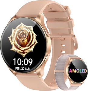 Blackview Smart Watch for Women(Make/Answer Calls), 1.43''AMOLED Touchscreen Fitness Tracker with 100+ Sports Modes, Heart Rate/SpO2/Sleep Monitor/2 Straps, Smartwatch for iPhone & Android