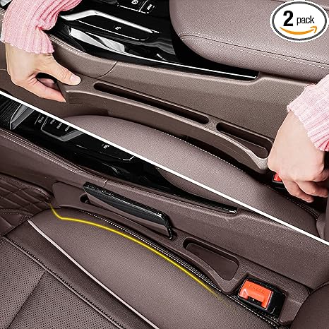 Car Seat Gap Filler Organizer with Dual Slots, 2 Pack Anti-Drop Storage Solution for Car SUV Truck - Prevents Phone, Keys, Wallet from Falling Between Seats (Brown)