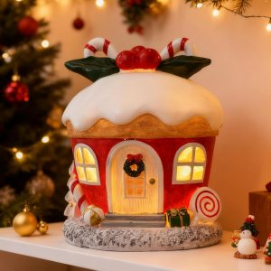 Christmas Village House-Cupcake Collectible Buildings Decor - Indoor Candy House with LED Lights for Christmas Home Decor Gifts