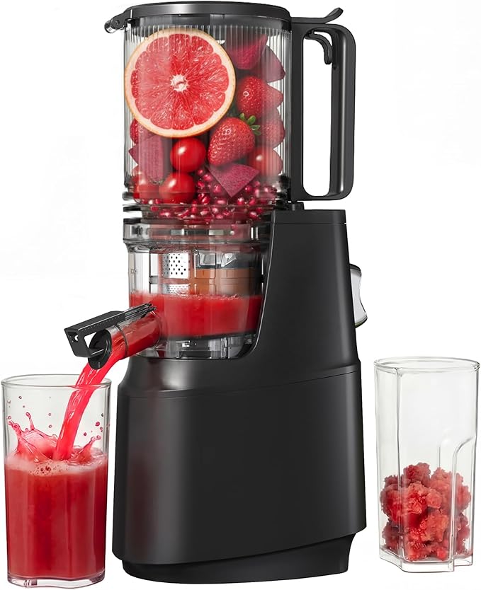 Cold Press Juicer, Juicer Machines with 5.3" Wide Feed Chute, Slow Masticating Juicer for High Yield with Whole Fruits and Vegetables (Black)
