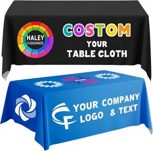 Custom Table Cloth with Business Logo 4/5/6/8/10FT Personalized Tablecloth with Text Image Customized for Business Tradeshow Company Birthday Party Wedding Decor (6FT Open Back)