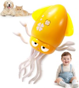 Dancing Octopus Baby Toy - Tummy Time Gift for Babies, Magic Music Dance Light, Infrared Automatic Obstacle Avoidance, Sensor Development Infant Toys Present for Toddler 3-8 Years Old Boy&Girl, Yellow