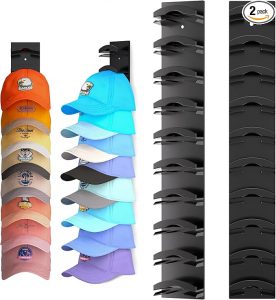 Hat Organizer for Baseball Caps 2Pack, Hat Rack for Wall with Strong Adhesive Hold up to 20 Hats, Hat Hanger Holder Display for Door Closet, Cap Organizer Storage Multilayer Two Mounting Option(Black)