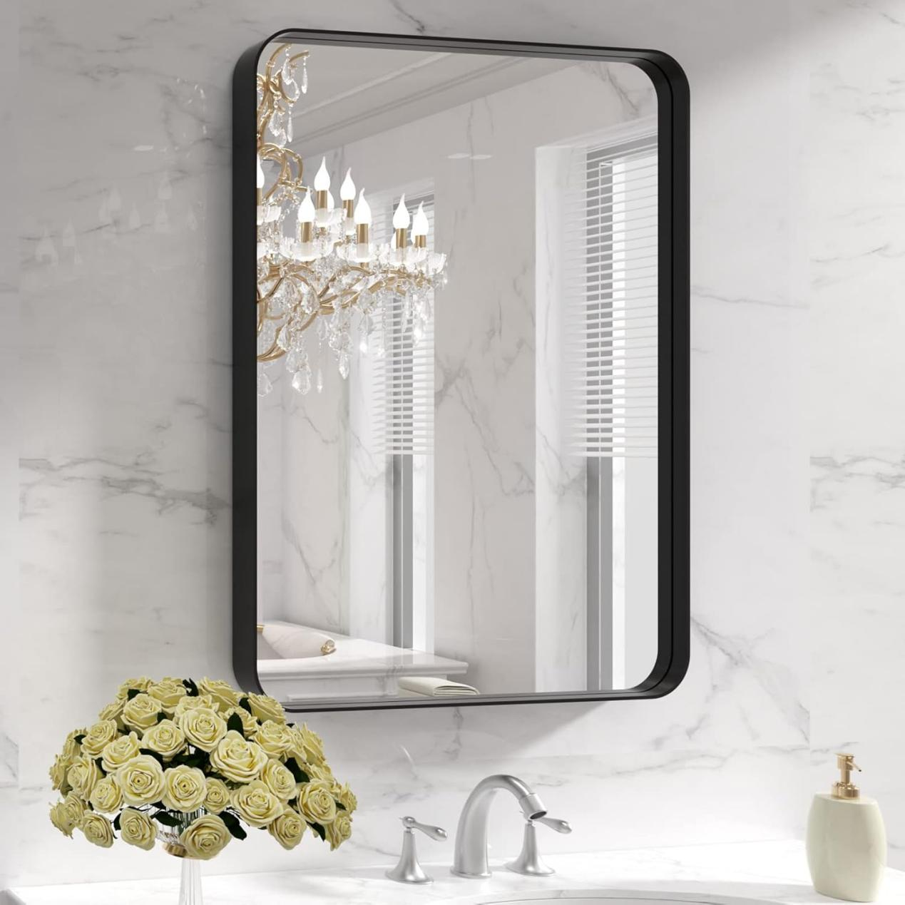LOAAO Black Metal Framed Bathroom Mirror