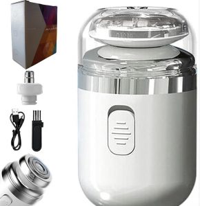 Mini Electric Travel Shaver for MenRechargeable Rotary Shaver WashablePocket Size Shaving Razor PortableClose Shave Beard Trimmer Wet & DryRotary Electrical Shave (White)