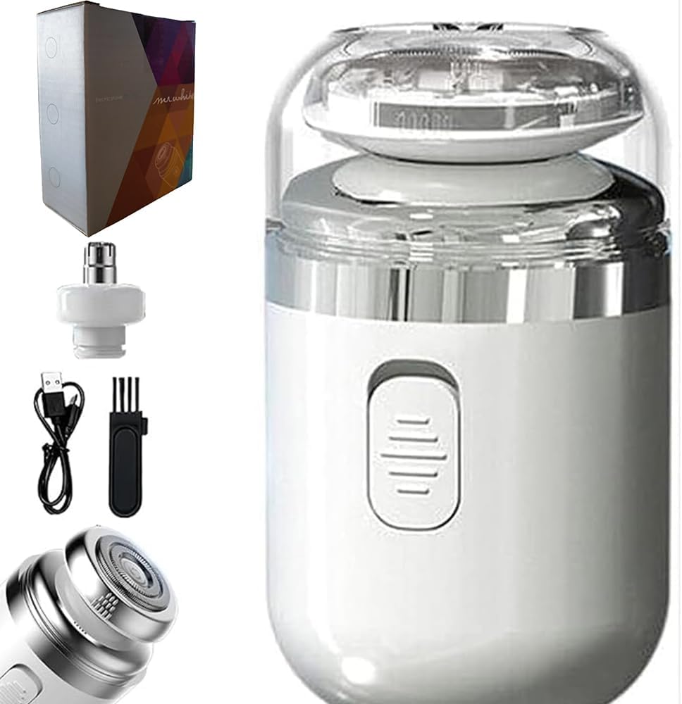 Mini Electric Travel Shaver for MenRechargeable Rotary Shaver WashablePocket Size Shaving Razor PortableClose Shave Beard Trimmer Wet & DryRotary Electrical Shave (White)