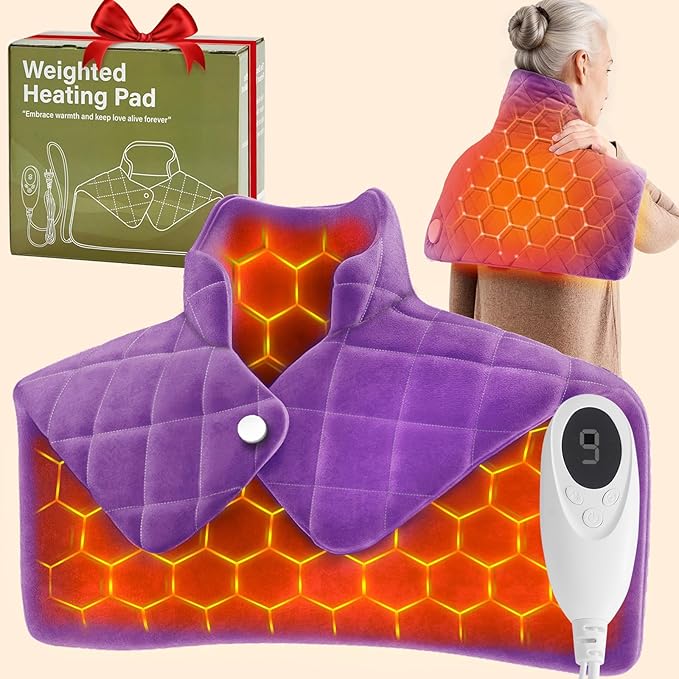 Purple Weighted Heating Pad for Neck Shoulders and Back, Valentines Day Gifts for Her Women Wife, Birthday Gifts for Mom Older Women, Electric Heated Blanket with 9 Heat Options 4 Auto-Off Timer